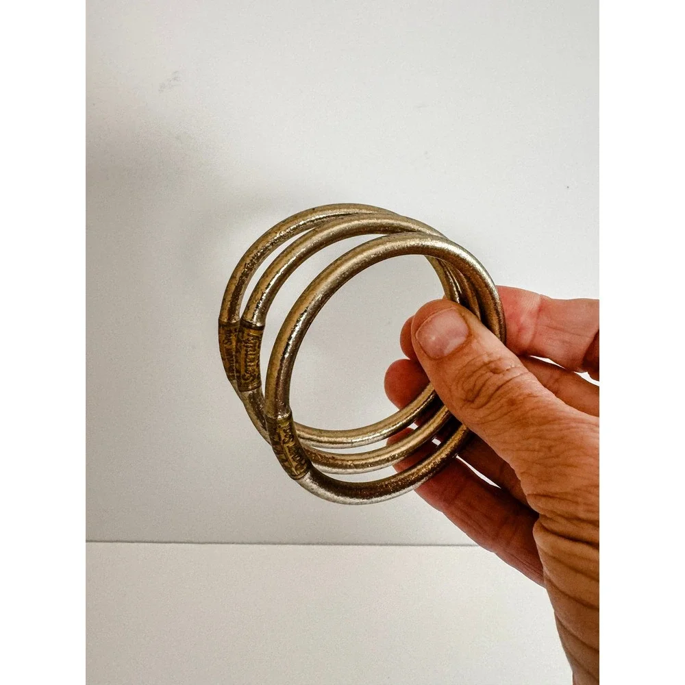BuDhaGirl Etoile All Weather Bangles Set of 3 Gold Serenity Prayer Medium